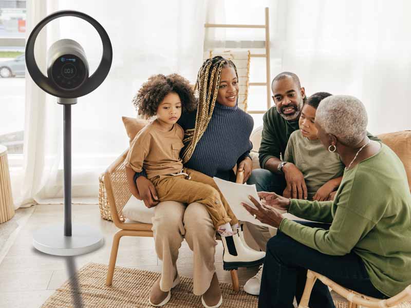 AirGuard 360 in a family room with a family sitting on chairs