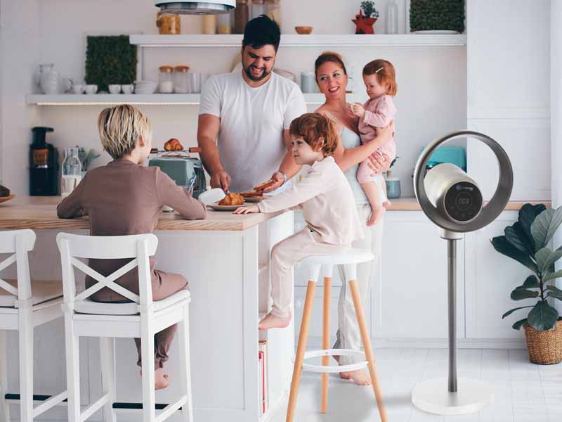 AirGuard 360 in a Kitchen with a family sitting around the island.