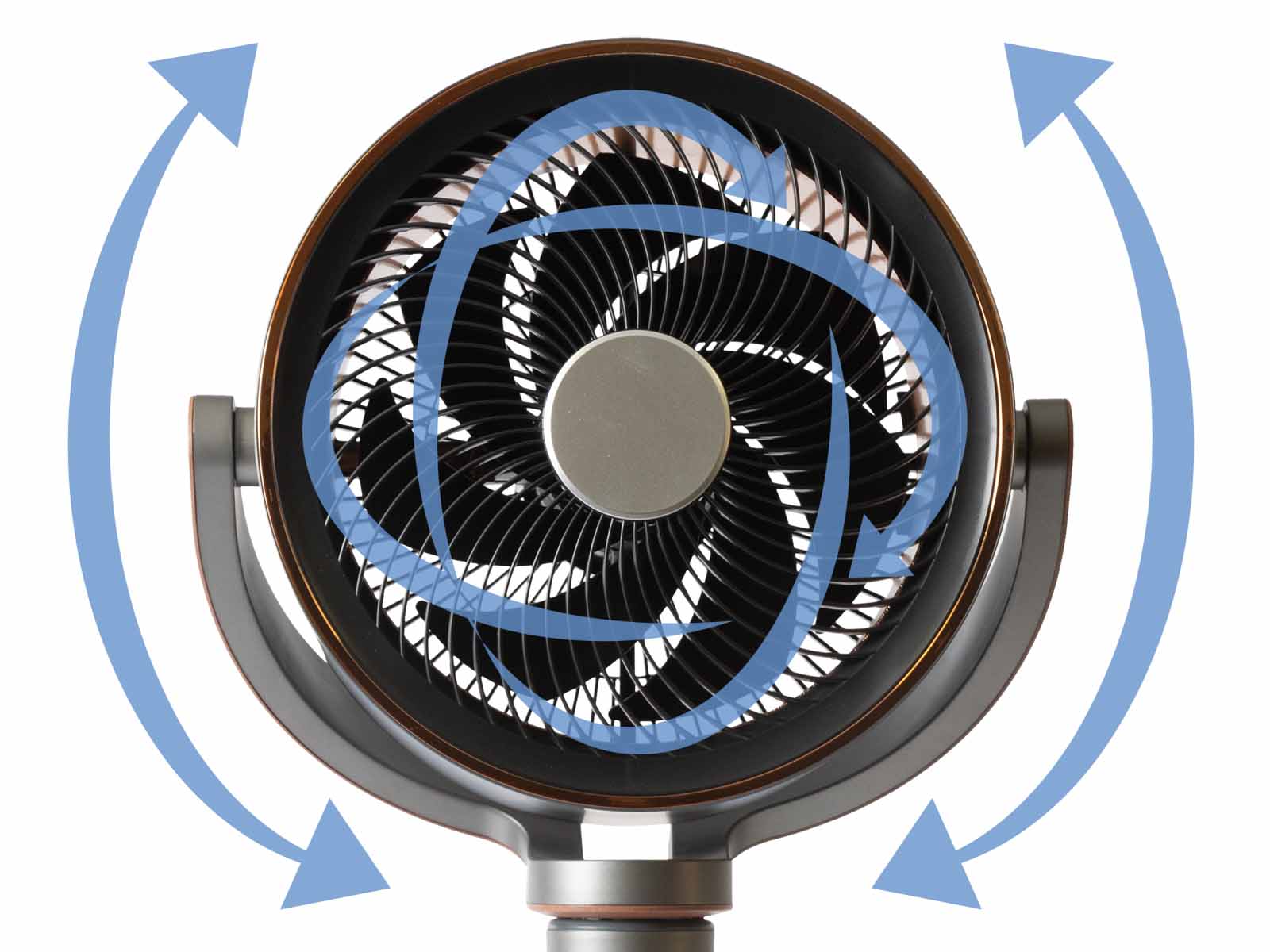 BreezeMaster 360 - with arrows showing fan swivel and tilt movement